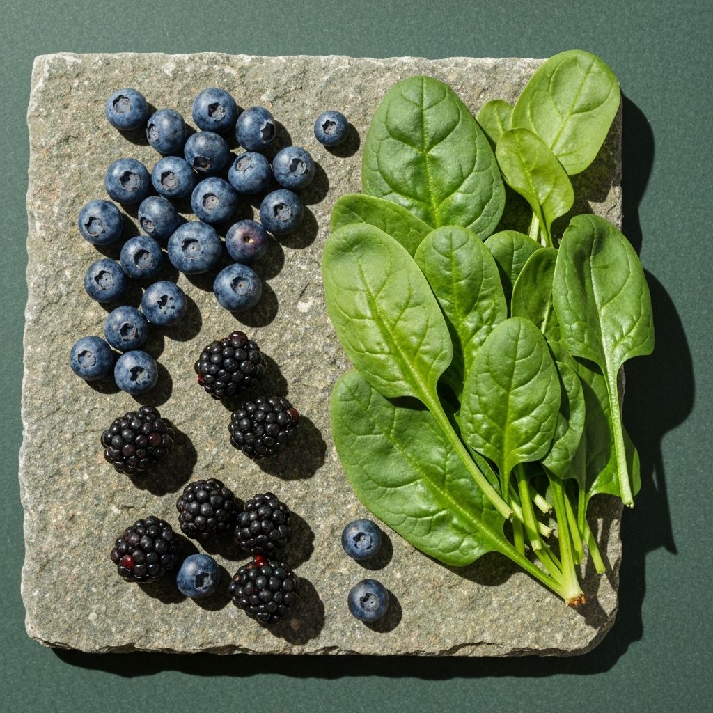 Fresh berries and greens rich in polyphenols
