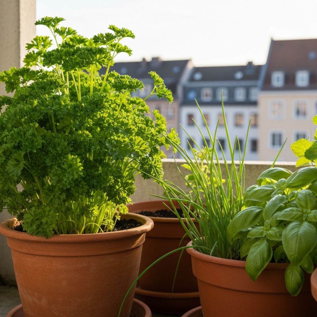 Spring urban garden herbs
